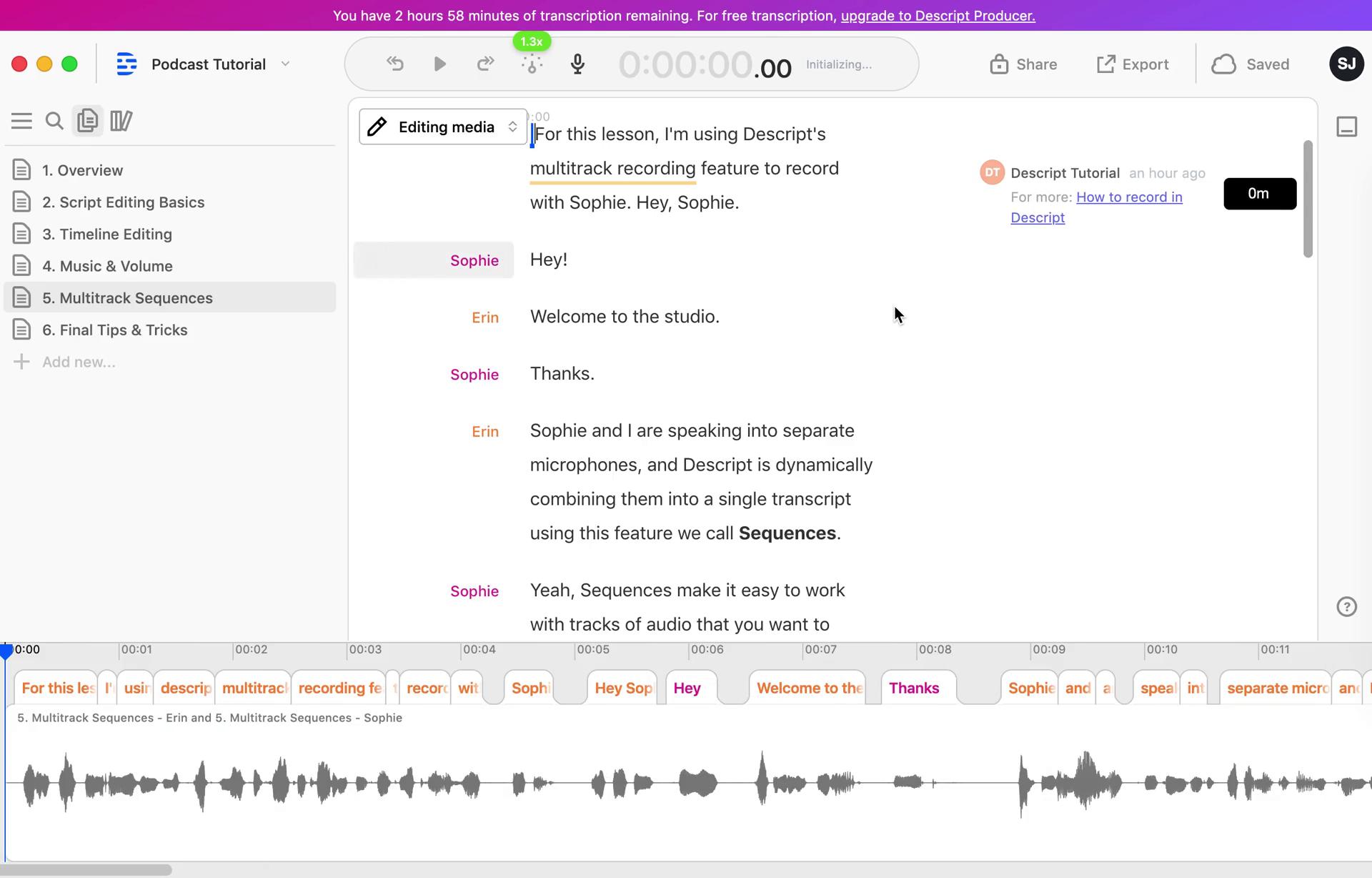 Descript audio editor screenshot