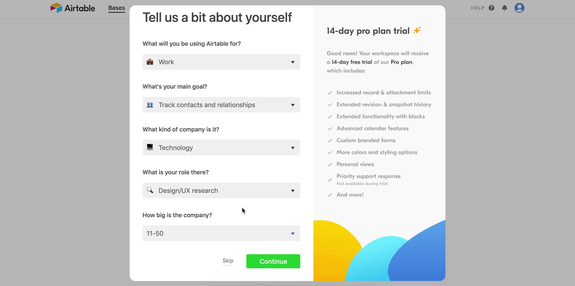 Airtable tell us about yourself screenshot