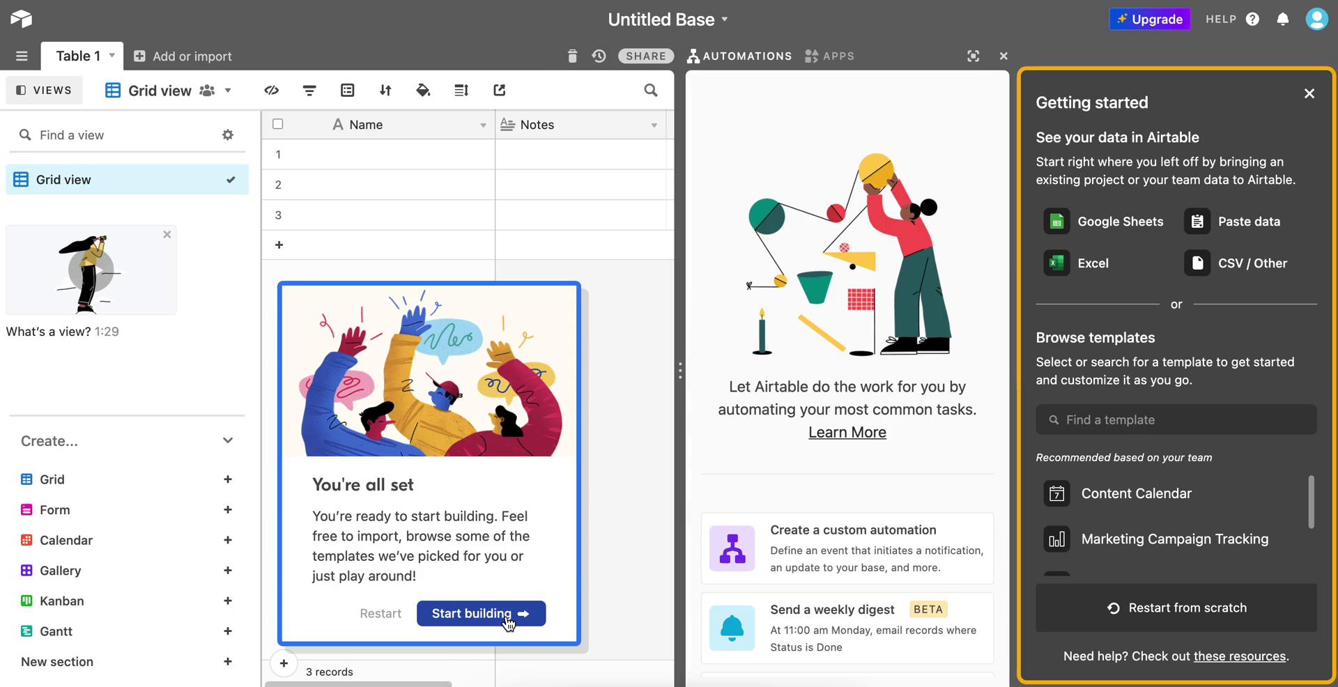 Airtable welcome tour screenshot