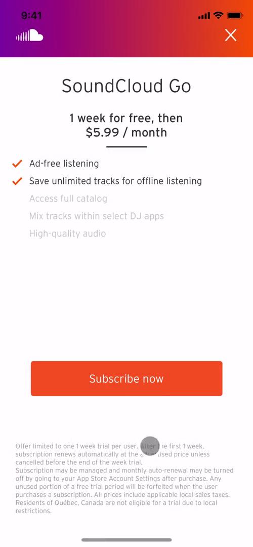 SoundCloud select plan screenshot