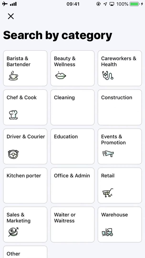 Job Today categories screenshot