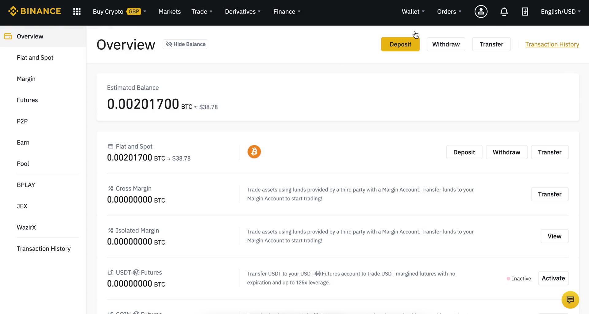 Binance wallet screenshot