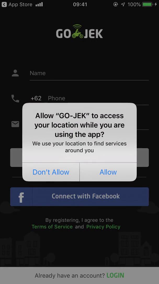 Go-Jek get location permissions screenshot