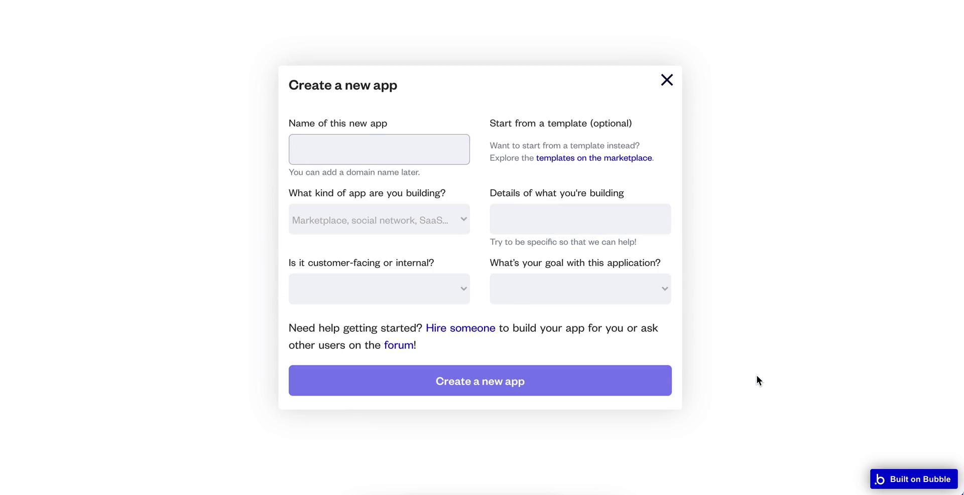 Bubble create app screenshot