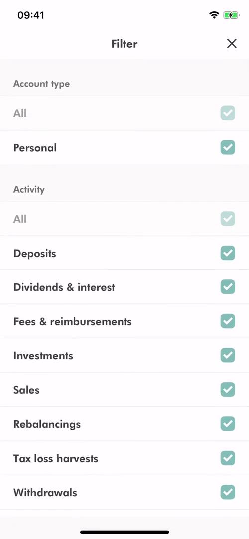 Wealthsimple filters screenshot