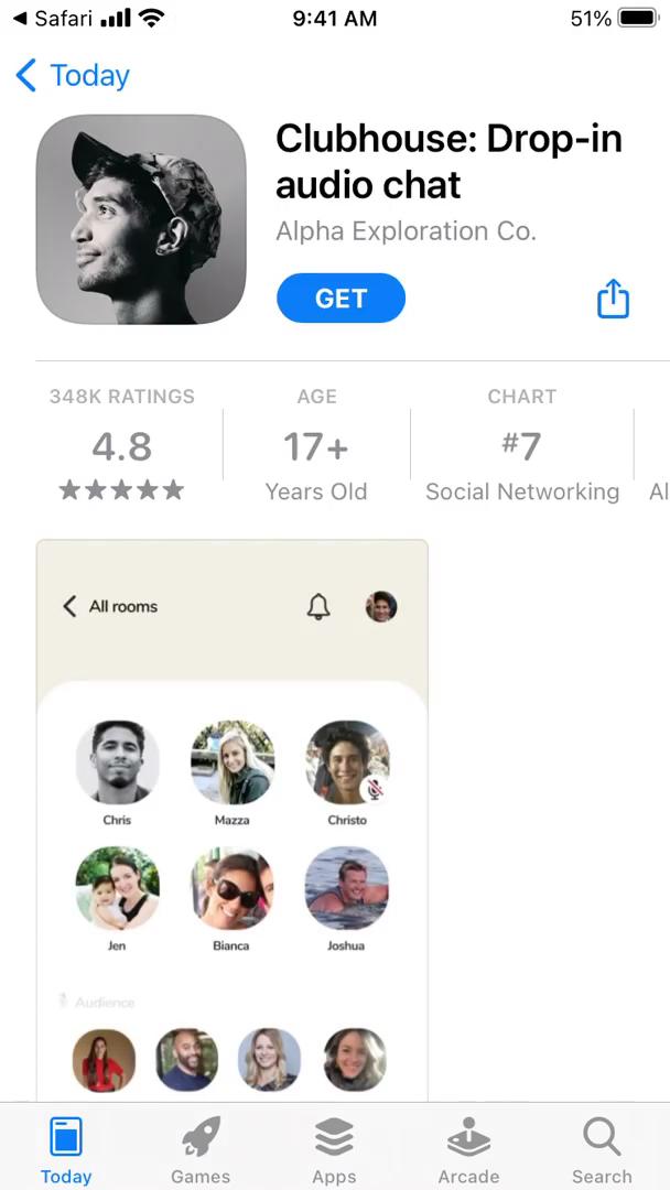Clubhouse app store listing screenshot