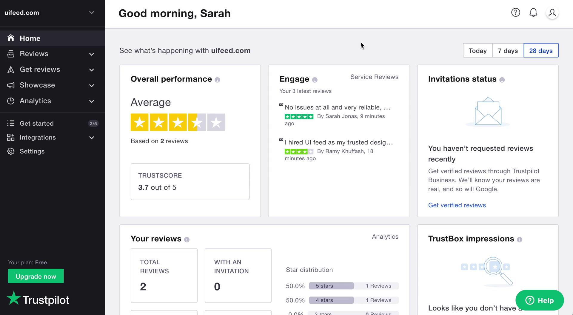 Trustpilot dashboard screenshot