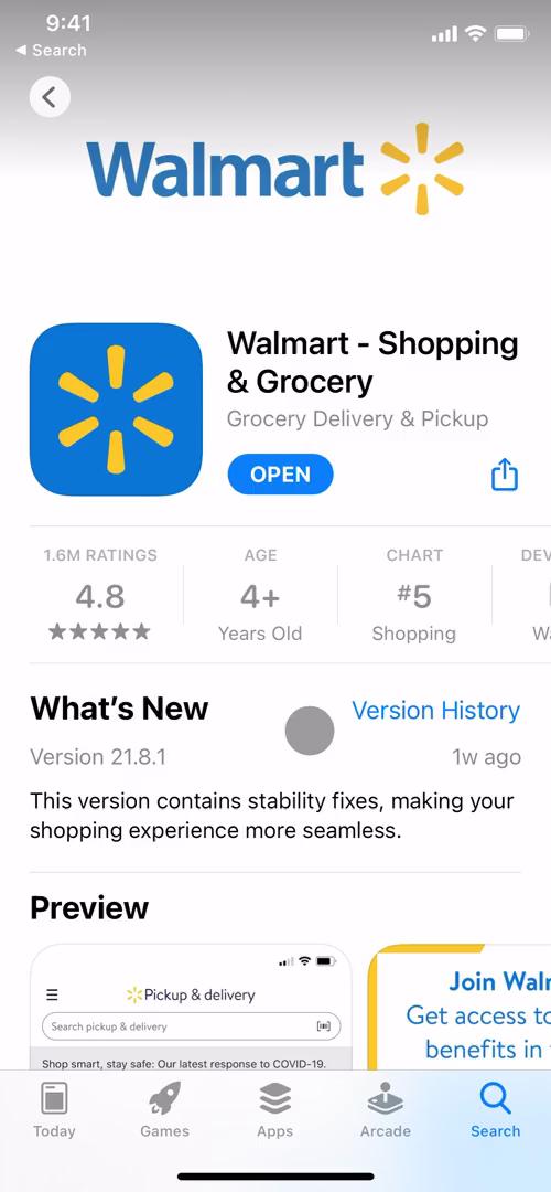 Walmart app store listing screenshot