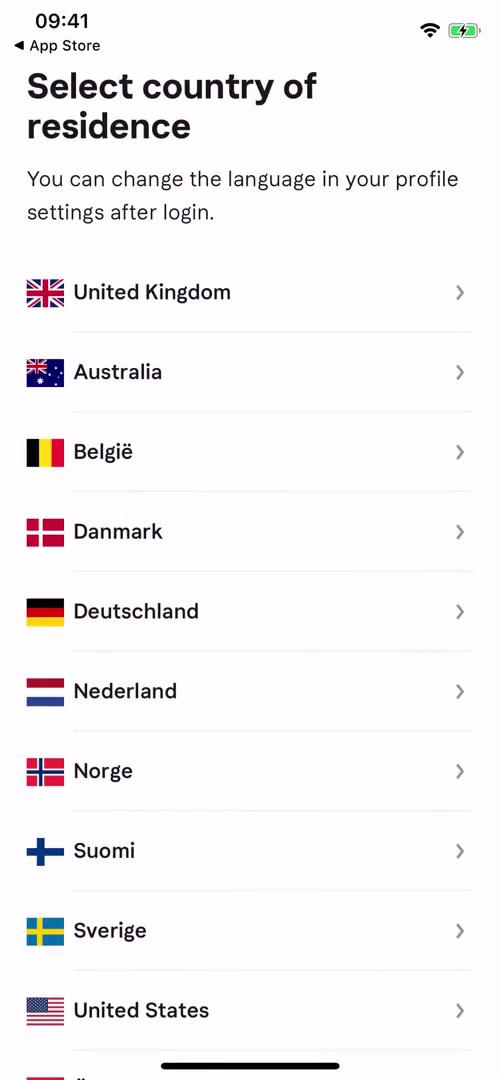 Klarna select country screenshot