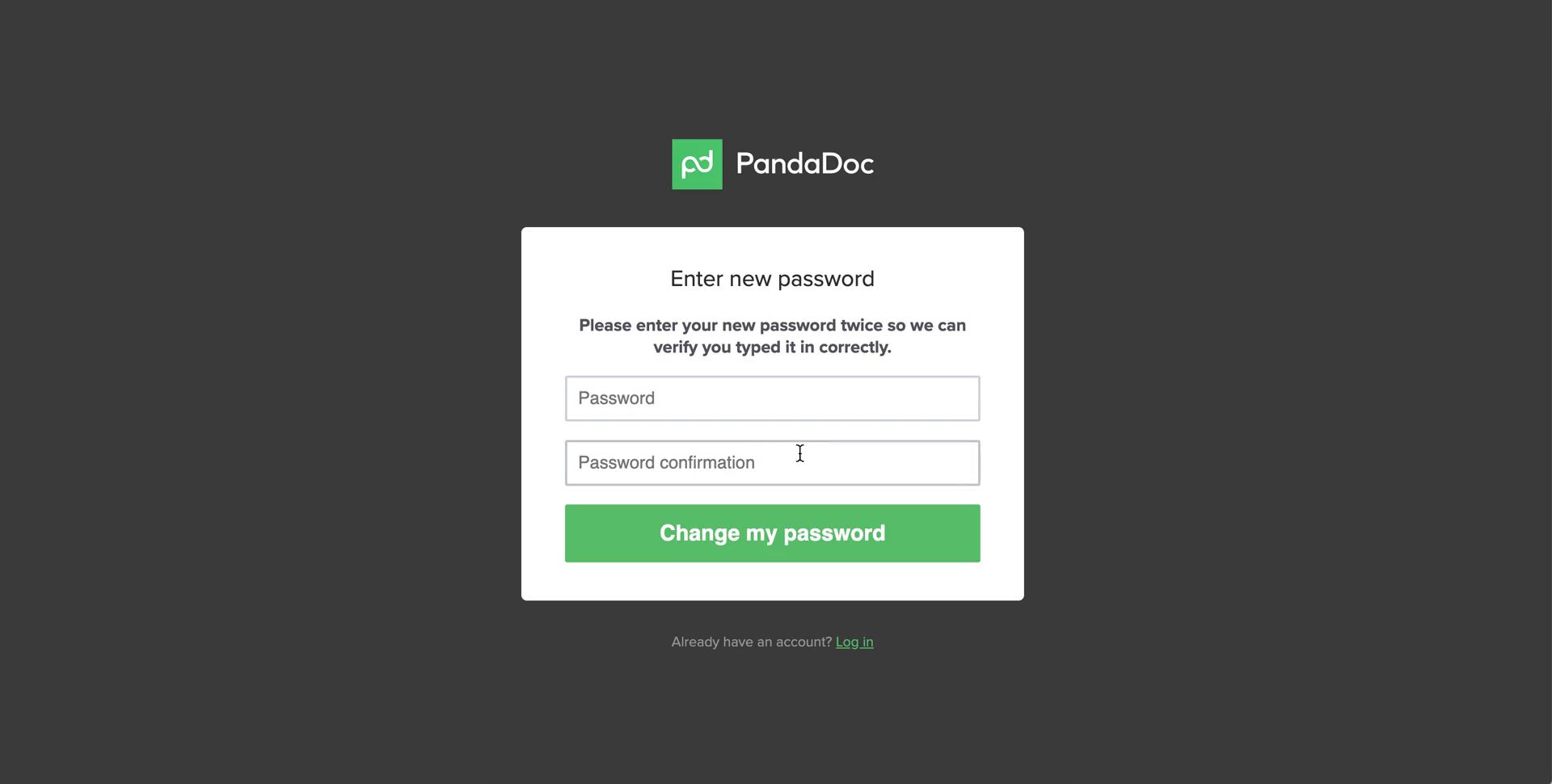 PandaDoc create new password screenshot