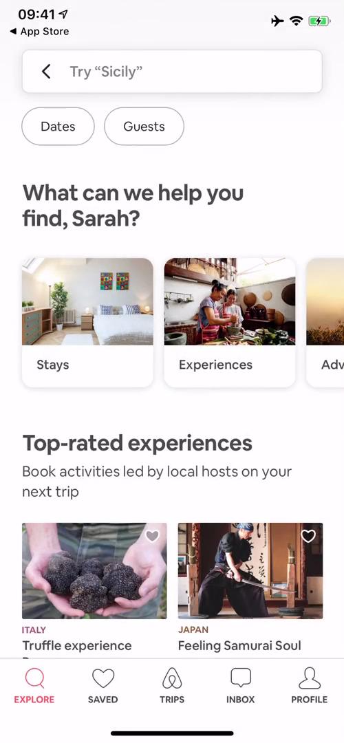 Airbnb home feed screenshot