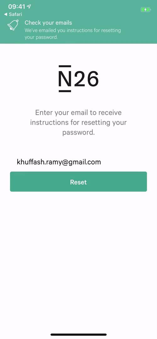 N26 password reset screenshot