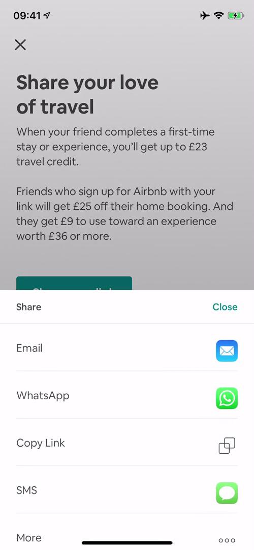 Airbnb share sheet screenshot