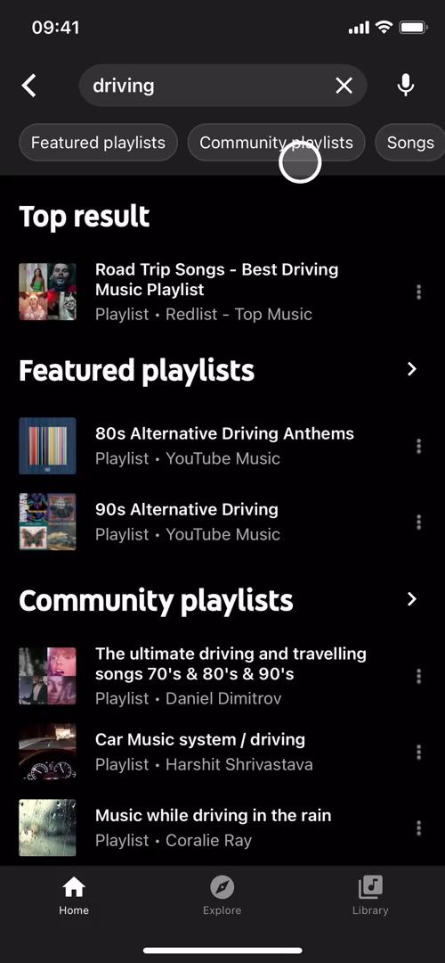 YouTube Music search results screenshot