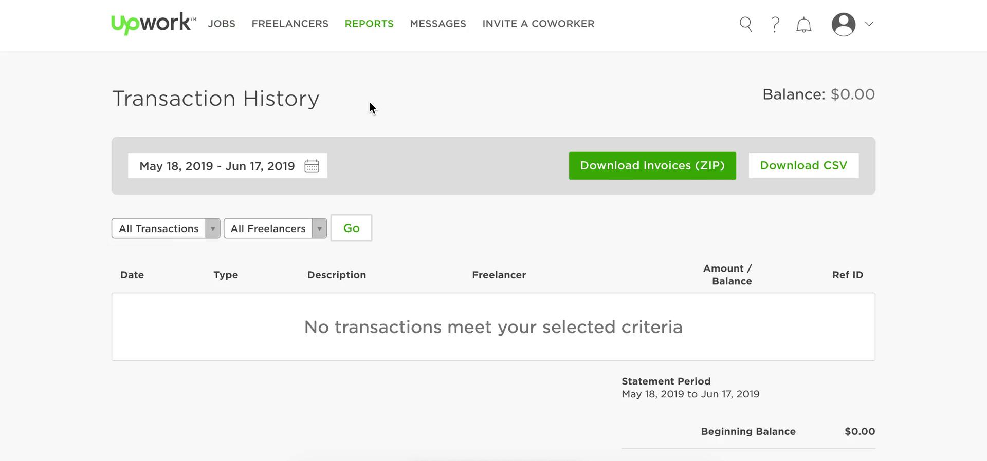 Upwork order history screenshot