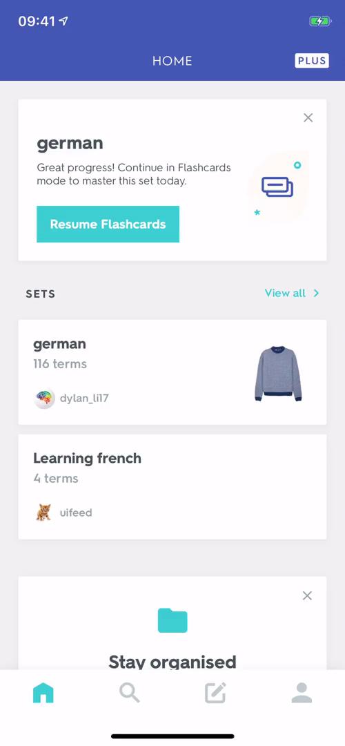 Quizlet dashboard screenshot