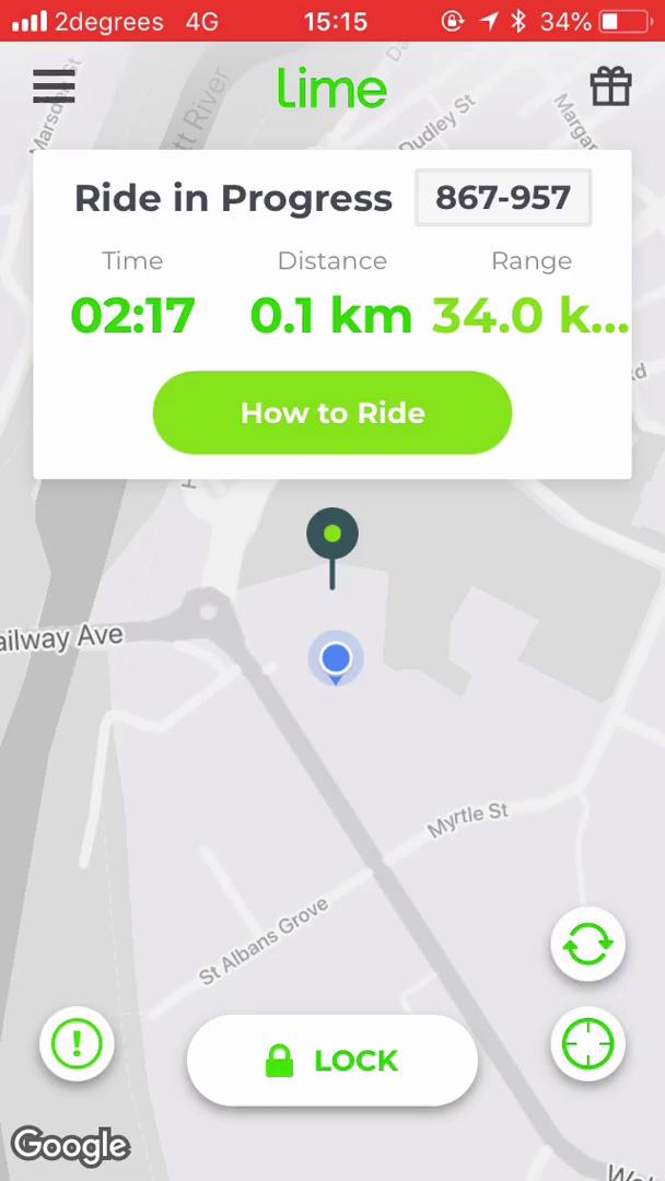 Lime ride in progress screenshot