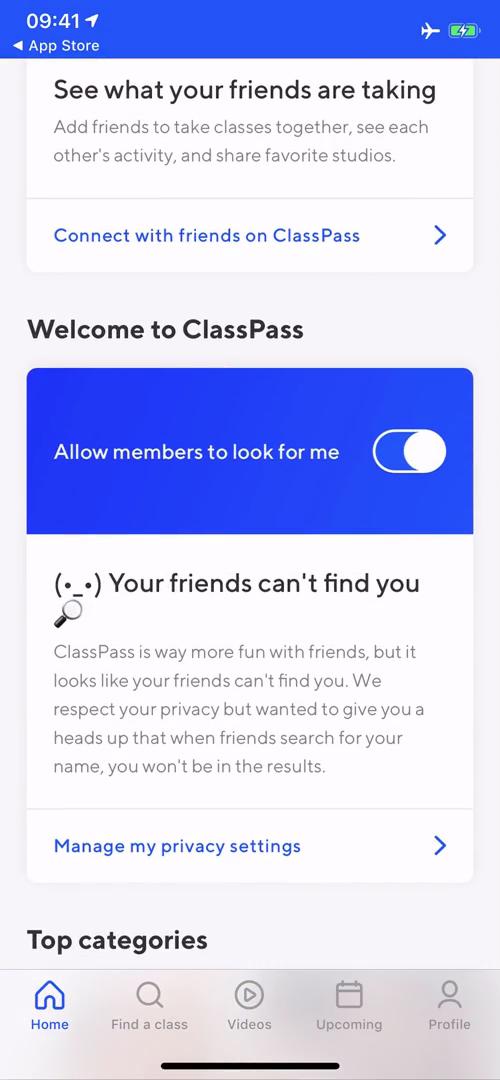 ClassPass dashboard screenshot