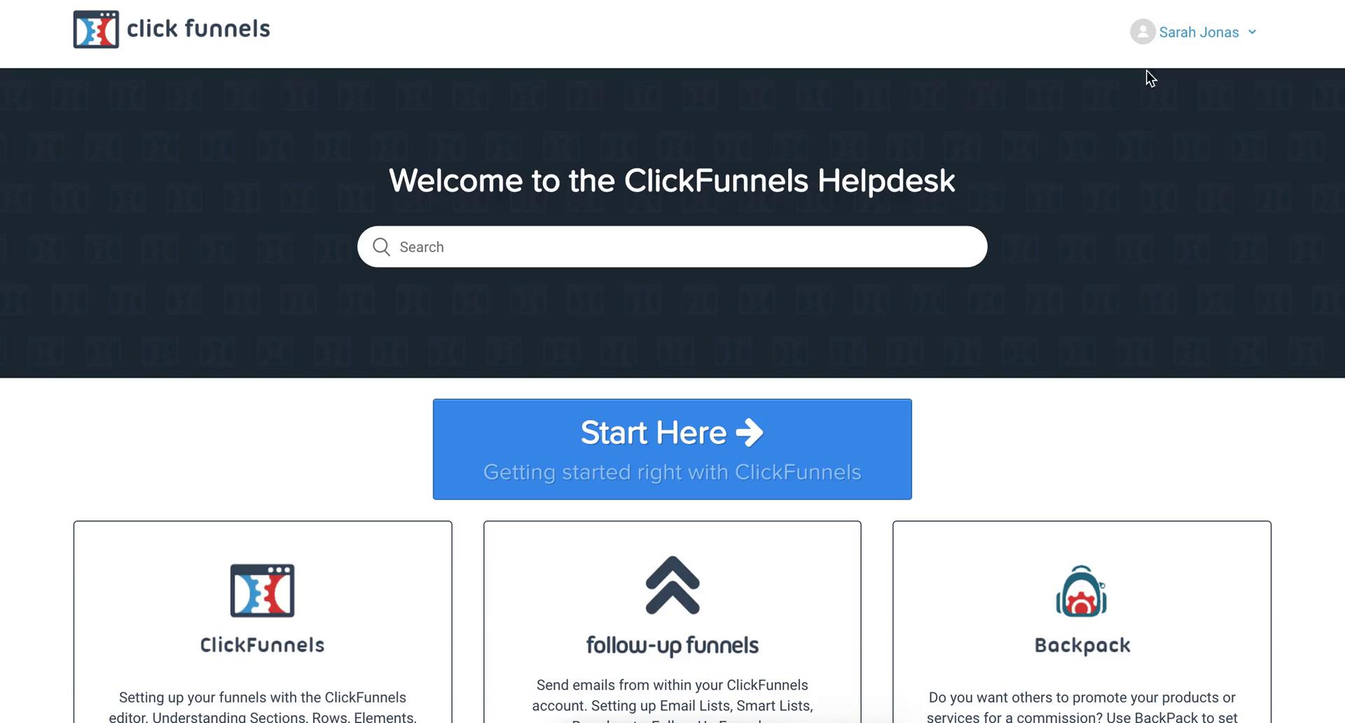 ClickFunnels help centre screenshot