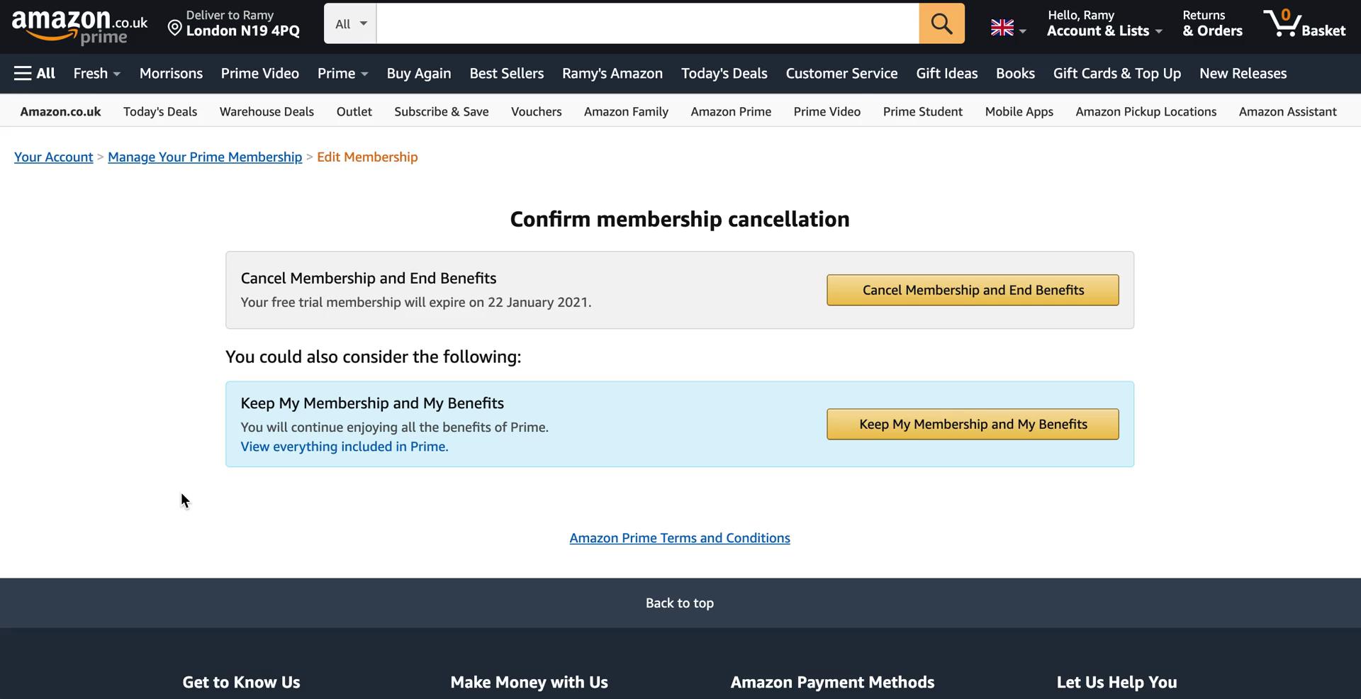 Amazon confirm cancellation screenshot