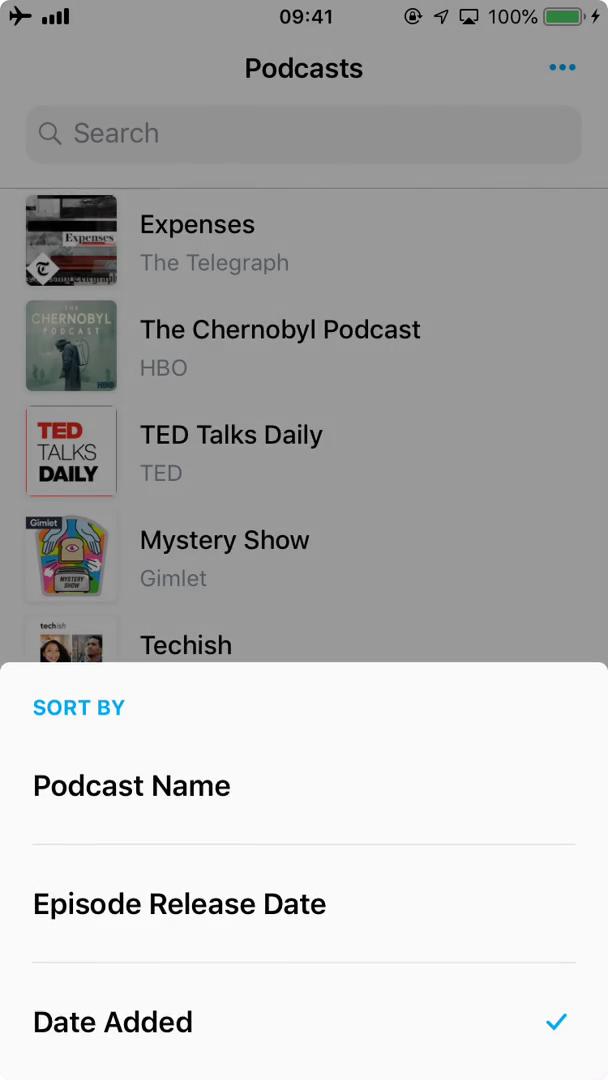 Pocket Casts sort screenshot