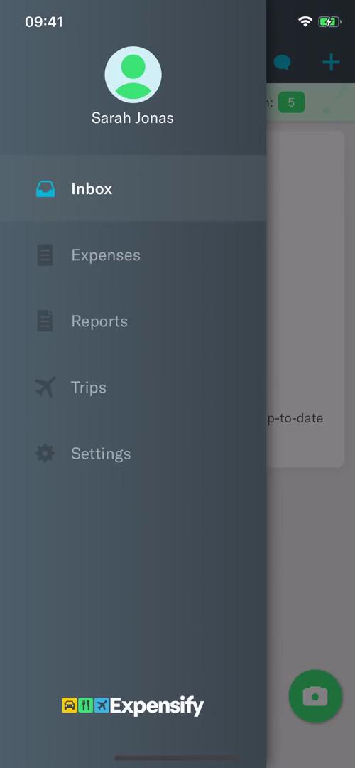 Expensify navigation menu screenshot