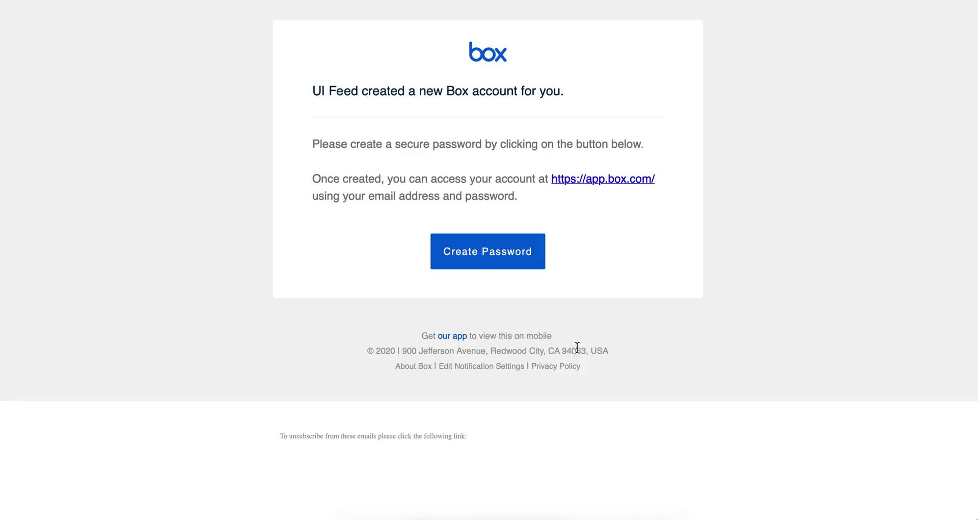 Box invite email screenshot