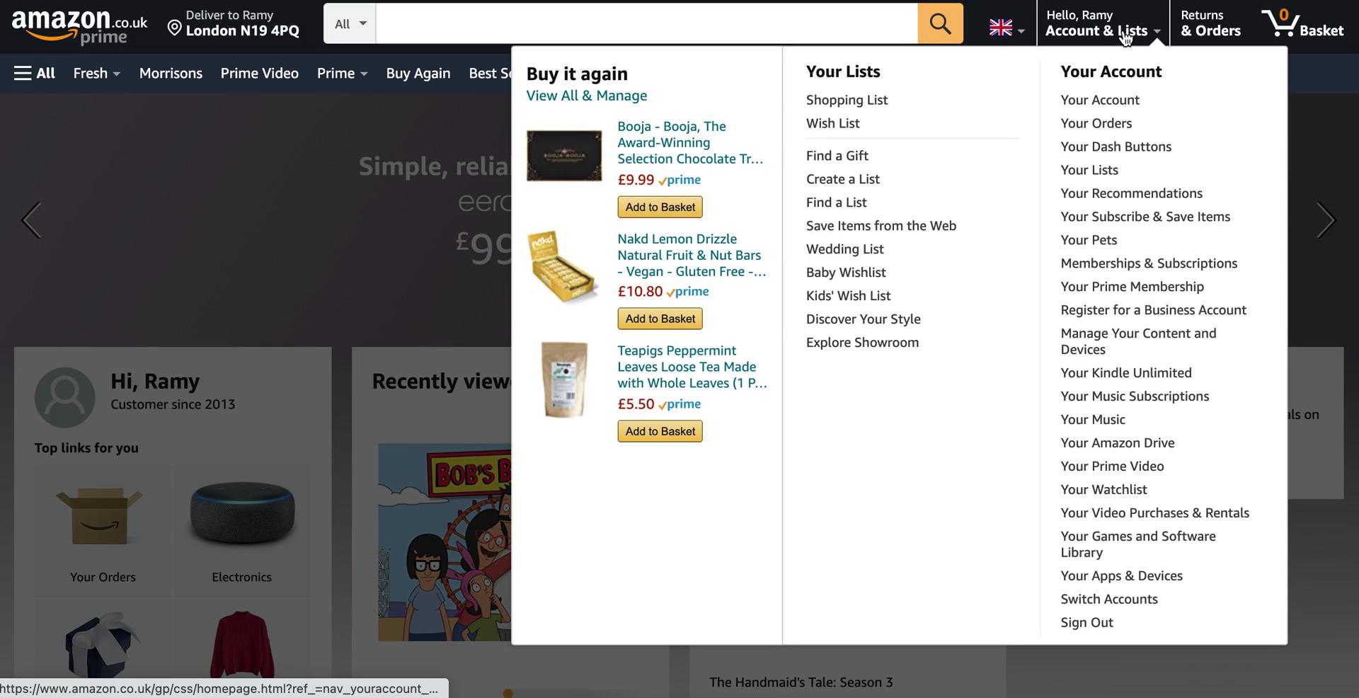 Amazon navigation menu screenshot