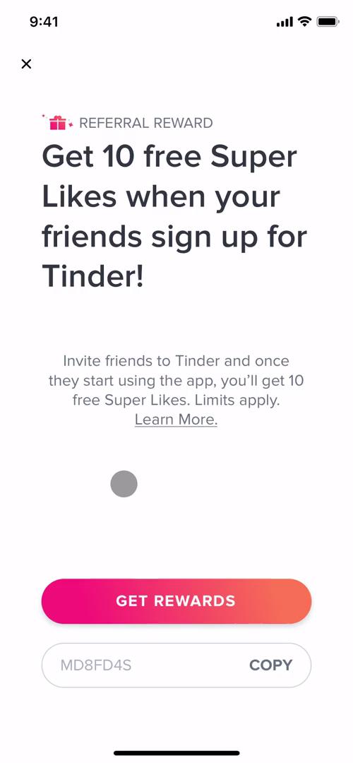 Tinder invite friends screenshot