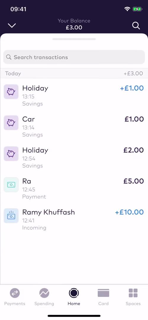 Starling transactions screenshot