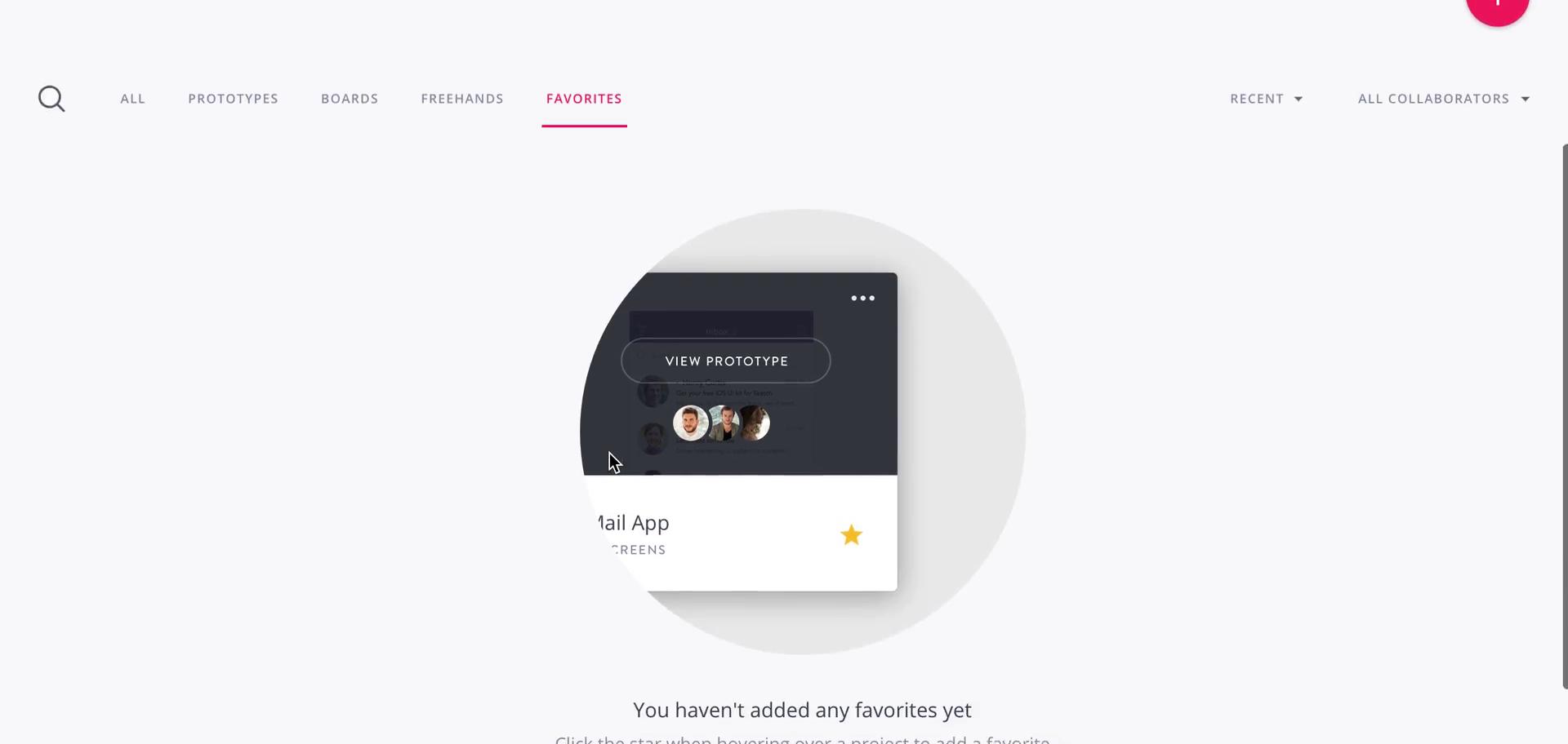 InVision favorites screenshot