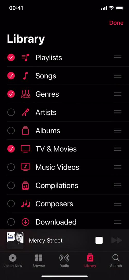 Apple Music customize library screenshot