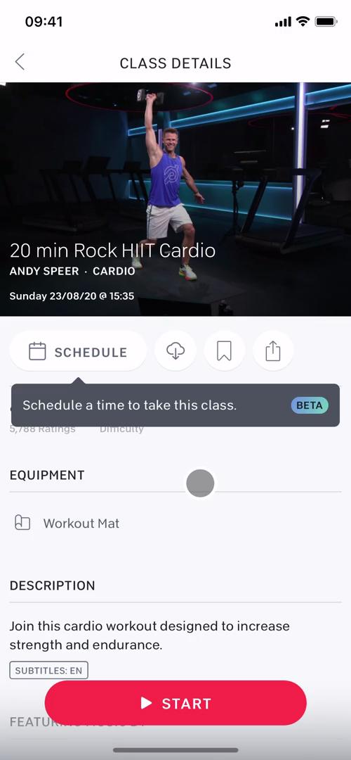 Peloton class details screenshot