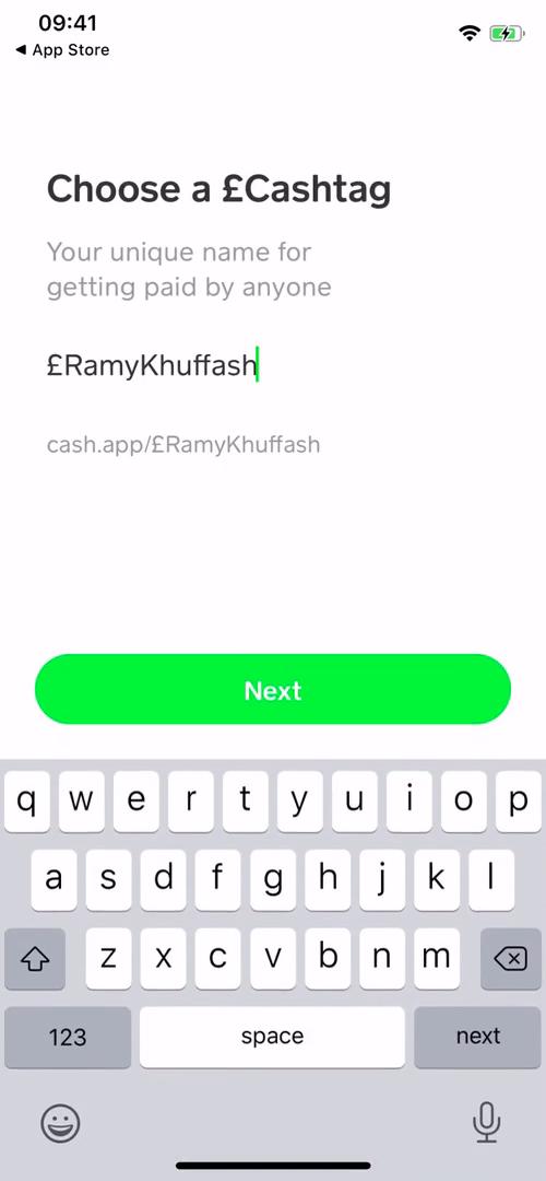 Cash App choose a cashtag screenshot