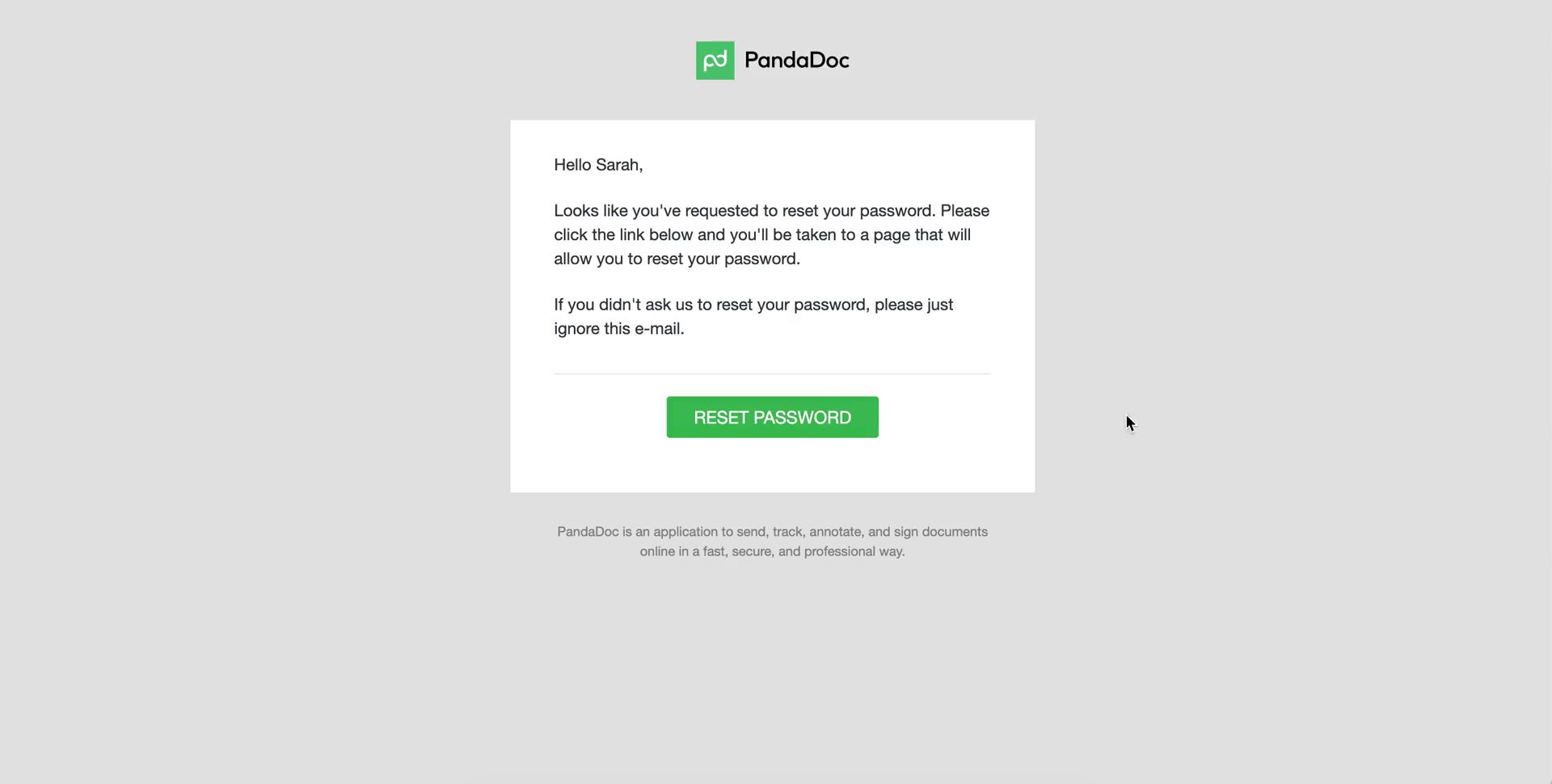 PandaDoc password reset email screenshot