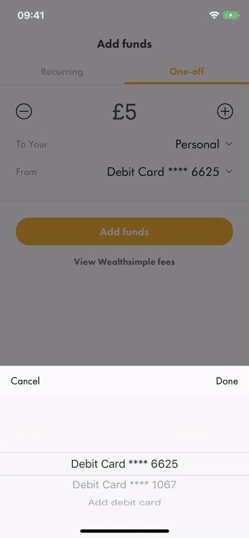 Wealthsimple select payment method screenshot