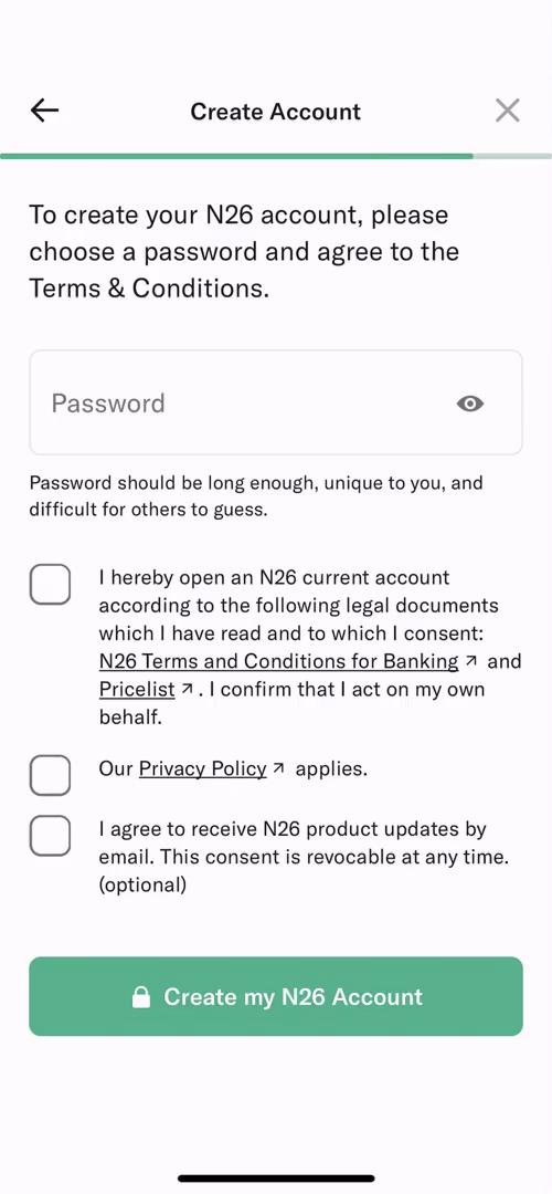 N26 set password screenshot