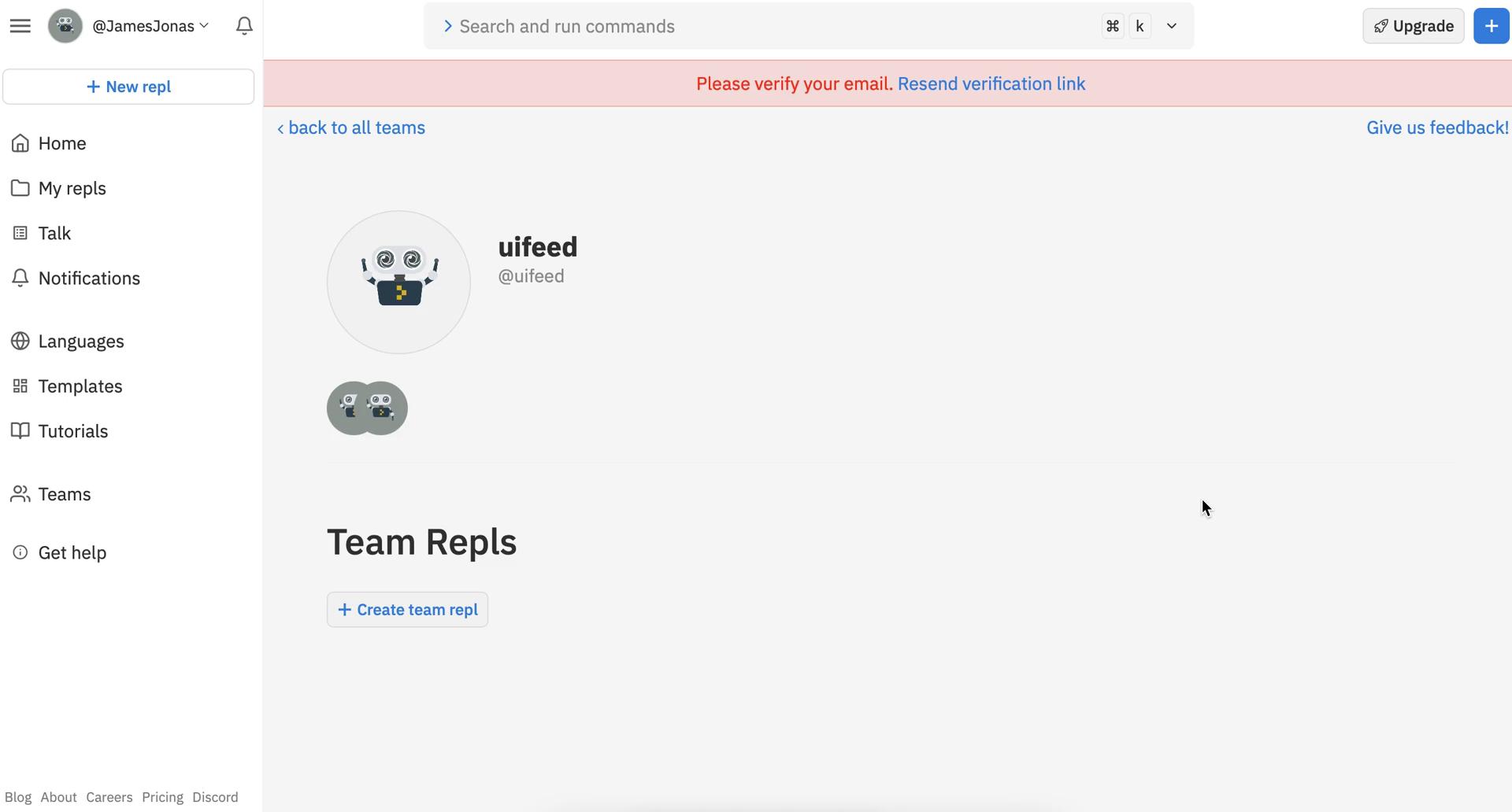 Replit team details screenshot