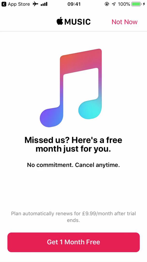 Apple Music start trial screenshot