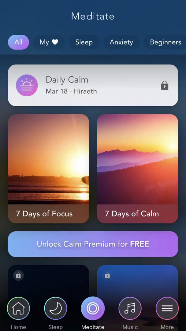 Calm meditation playlists screenshot