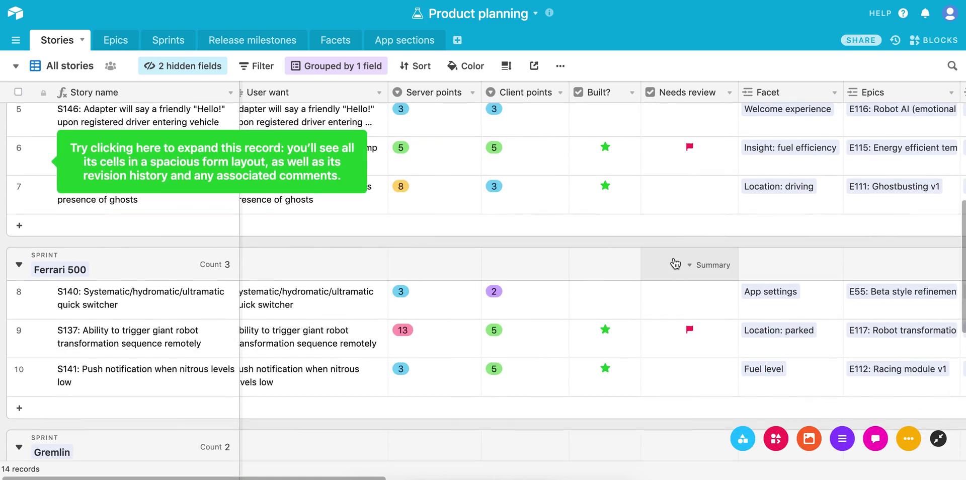 Airtable base tour screenshot