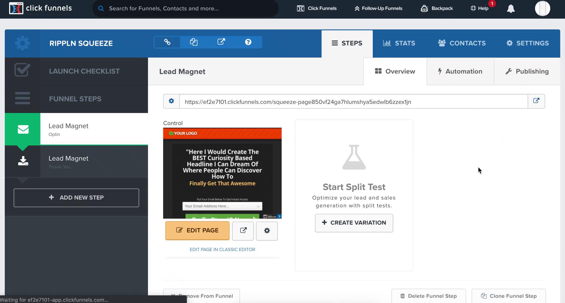 ClickFunnels funnel step details screenshot