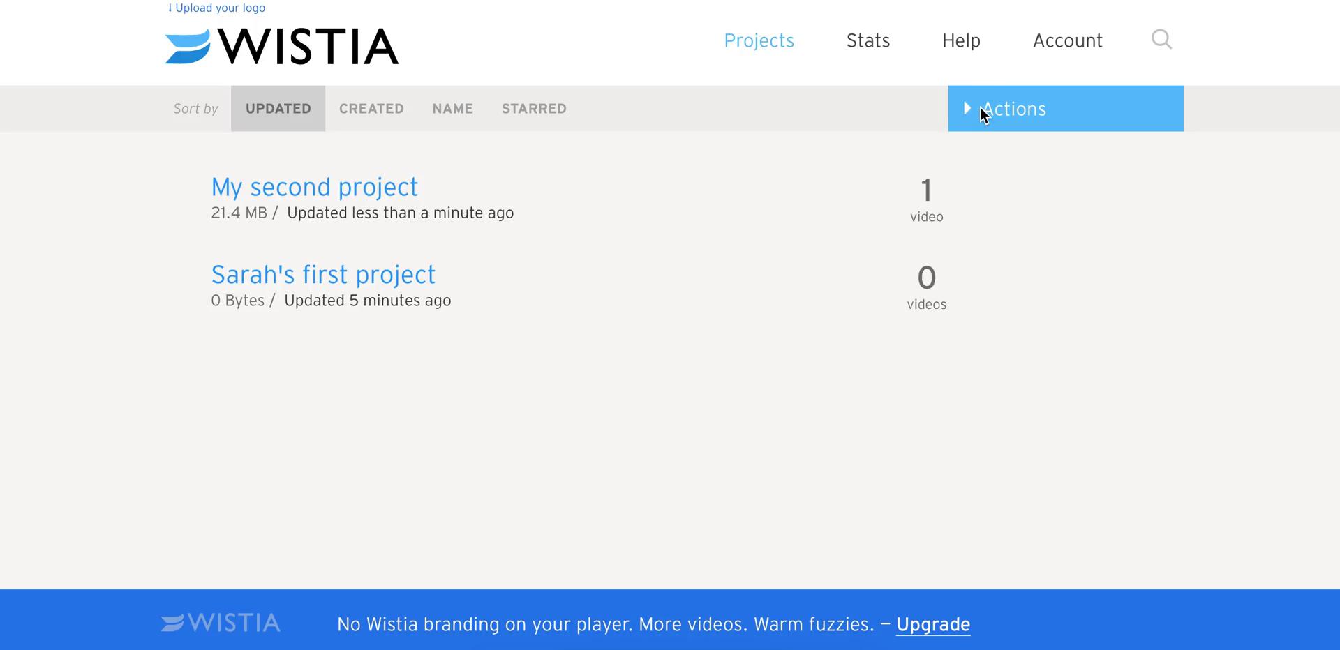 Wistia projects screenshot