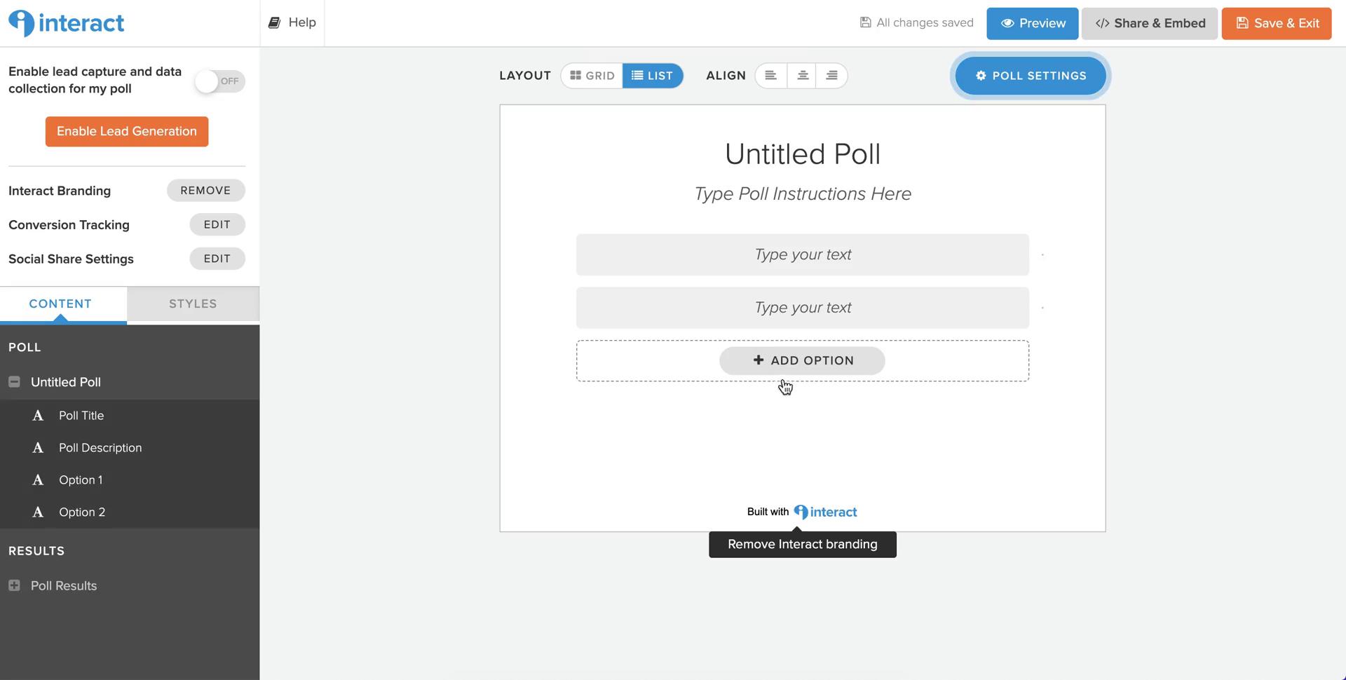 Interact poll editor screenshot