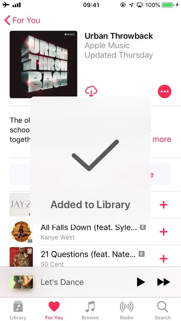 Apple Music item saved screenshot