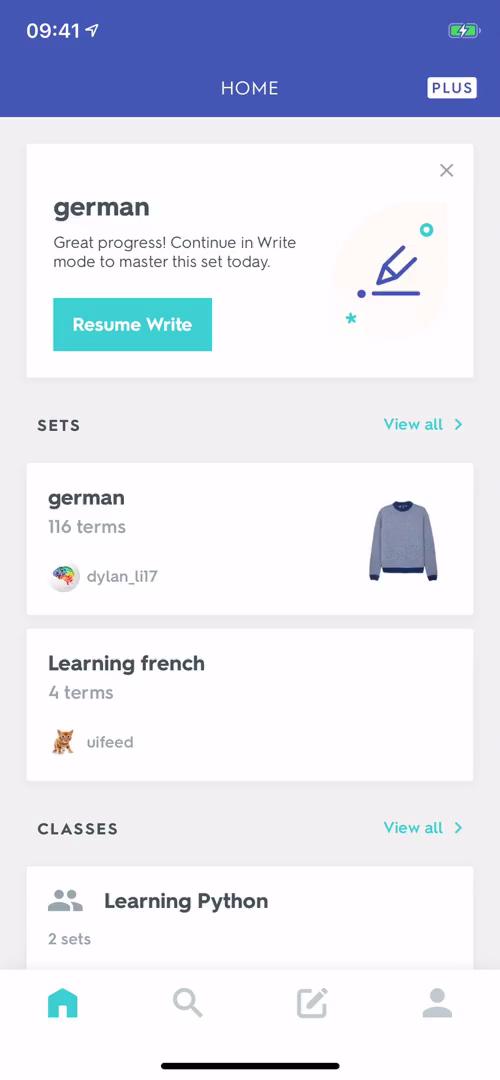 Quizlet dashboard screenshot