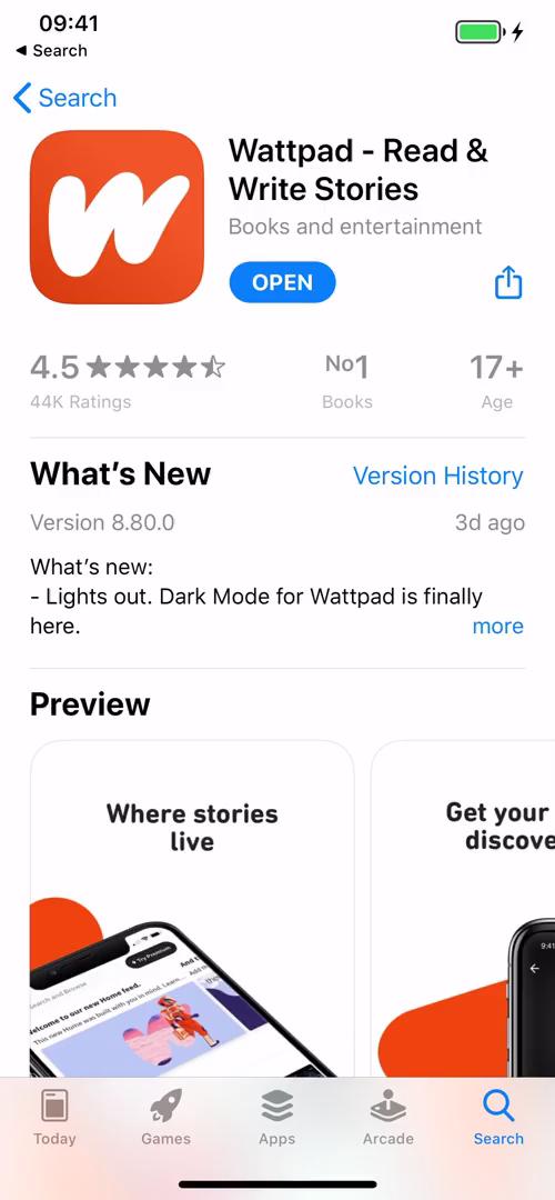 Wattpad app store listing screenshot