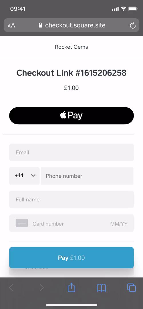 Square add payment details screenshot