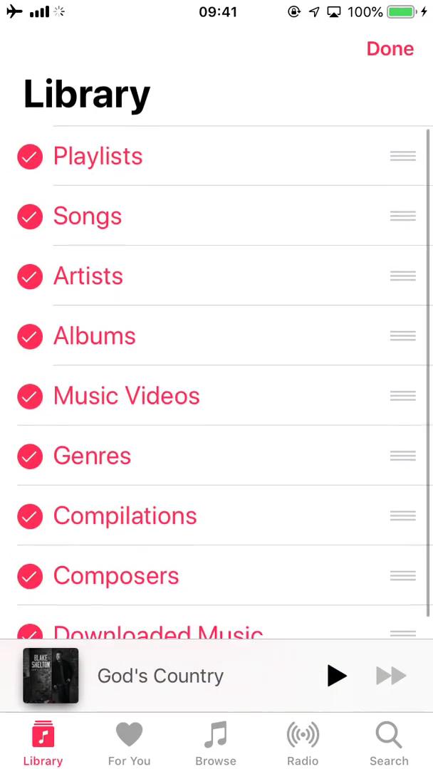 Apple Music customize library screenshot