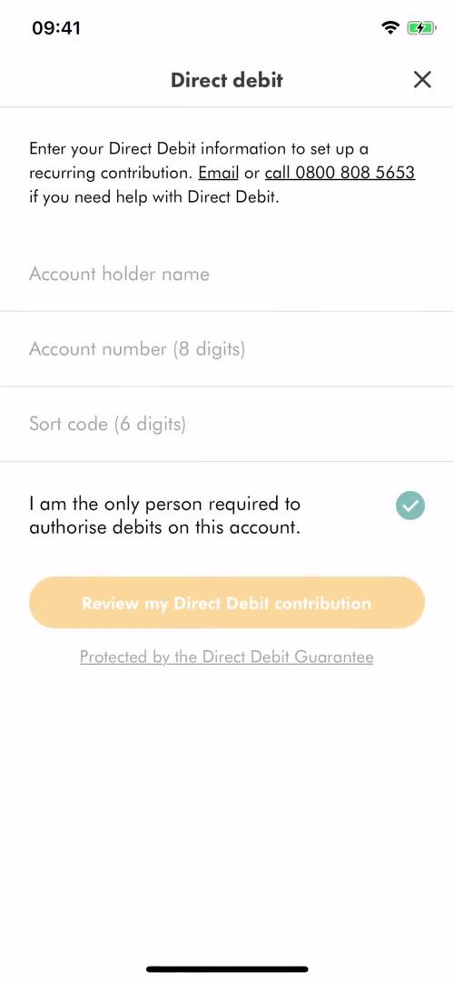 Wealthsimple set up direct debit screenshot